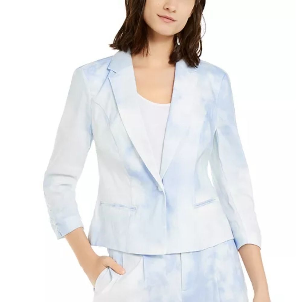 INC Short Tie-Dye Linen-Blend Blazer